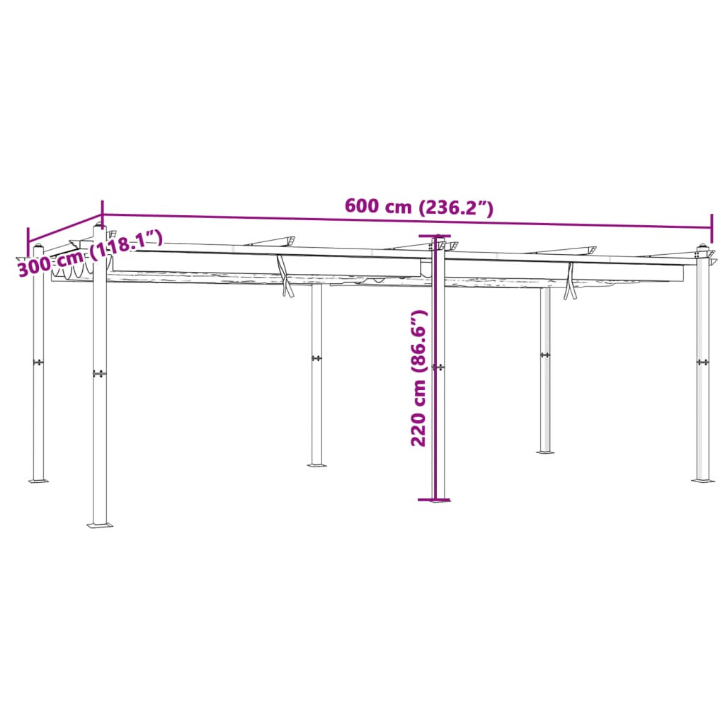 Gazebo de jardim com teto retrátil 3x6 m alumínio antracite - Image 10