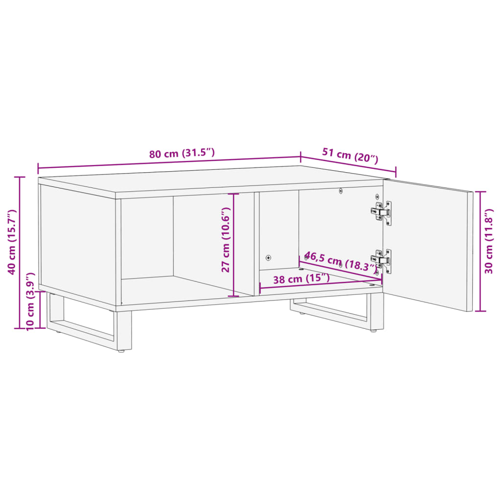 Mesa de centro 80x51x40 cm madeira de mangueira áspera maciça - Image 10