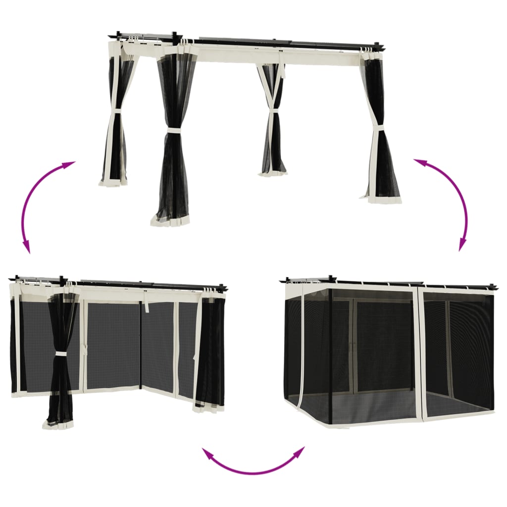 Gazebo com paredes de malha 3x3 m aço creme - Image 2
