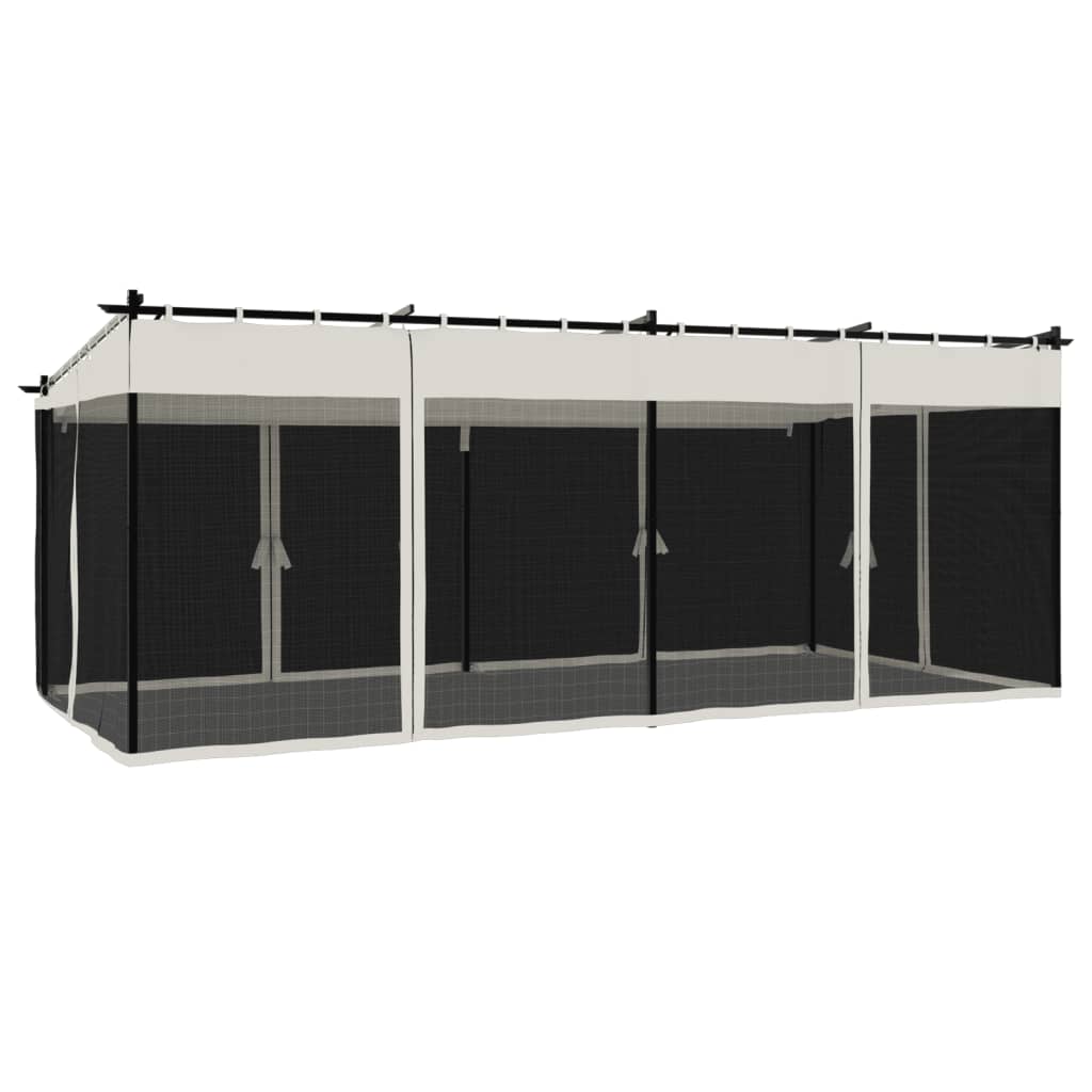 Gazebo com paredes de malha 6x3 m aço creme - Image 5