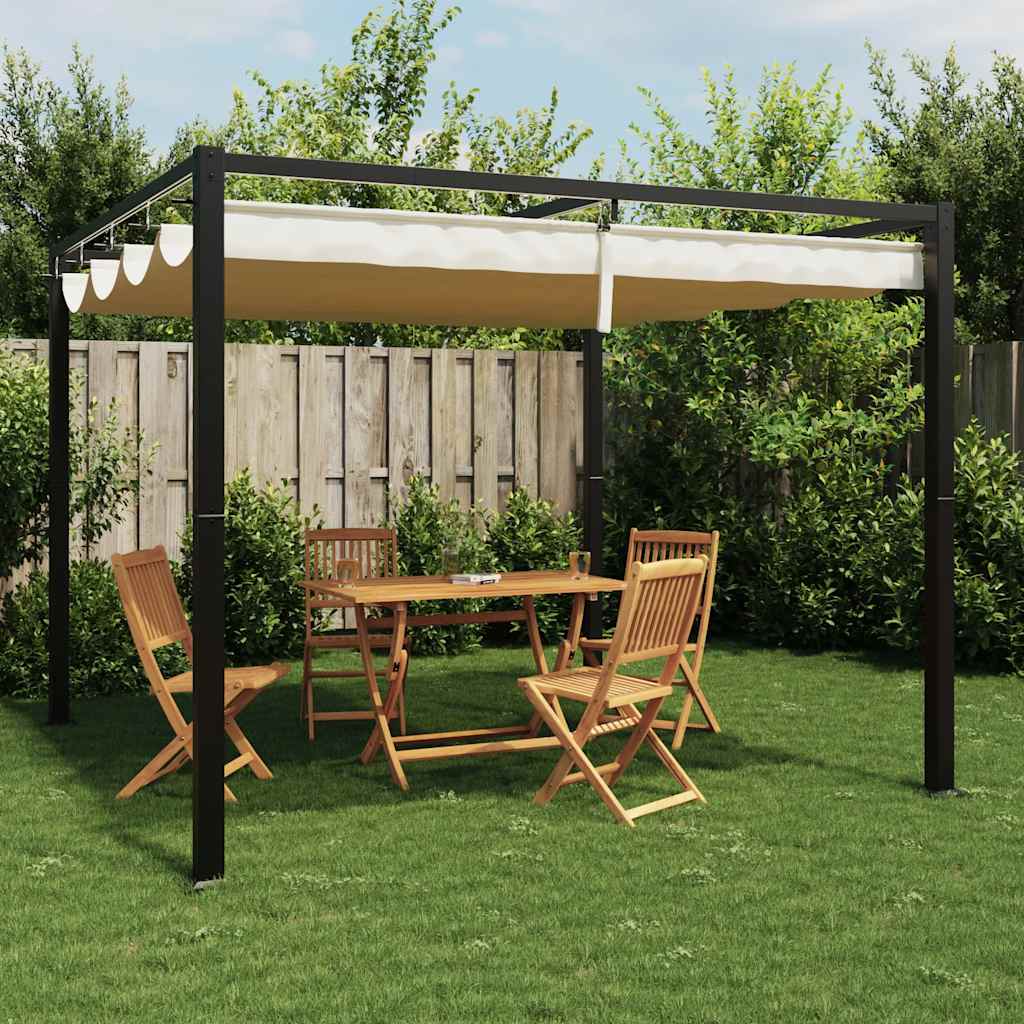 Gazebo de jardim com teto retrátil 3x3 m aço creme - Image 2