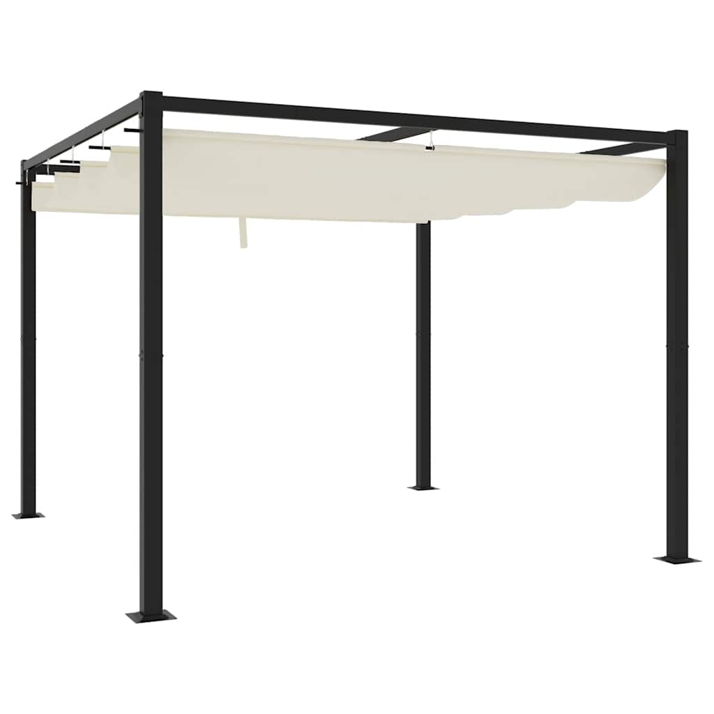 Gazebo de jardim com teto retrátil 3x3 m aço creme - Image 5