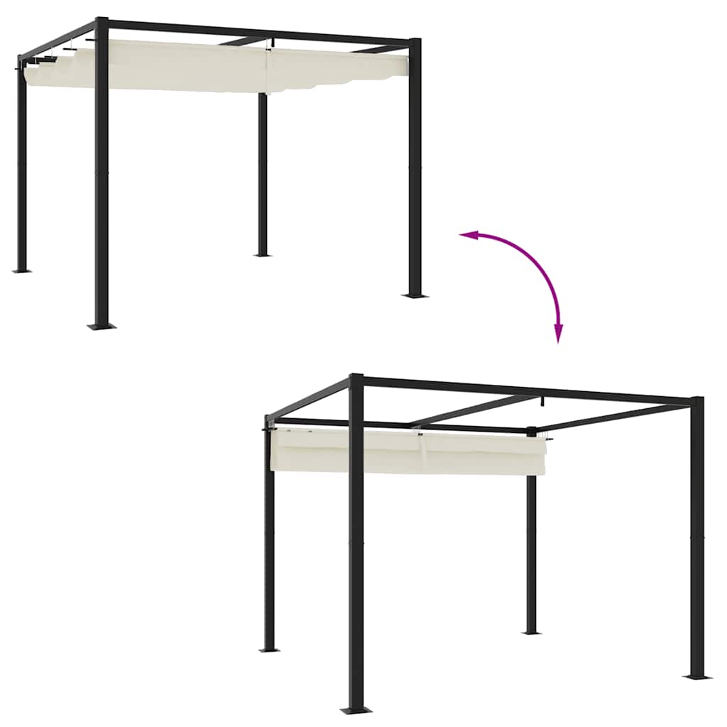 Gazebo de jardim com teto retrátil 3x3 m aço creme - Image 6