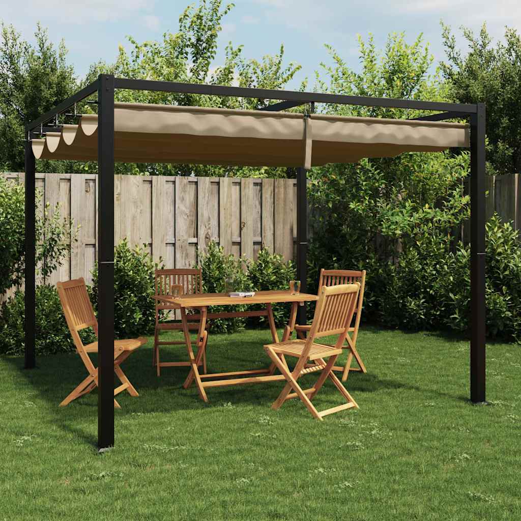 Gazebo de jardim com teto retrátil 3x3 m aço cinza - Image 2