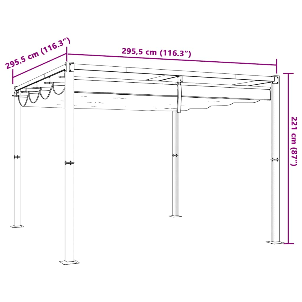 Gazebo de jardim com teto retrátil 3x3 m aço cinza - Image 9