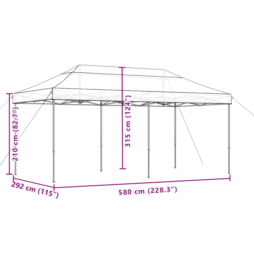 Tenda para festas pop-up dobrável 580x292x315 cm castanho - Image 8
