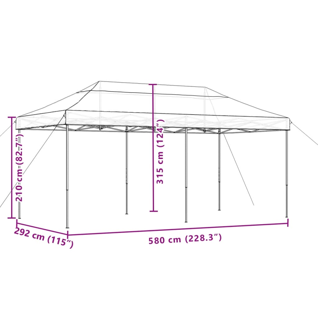 Tenda para festas pop-up dobrável 580x292x315 cm preto - Image 8
