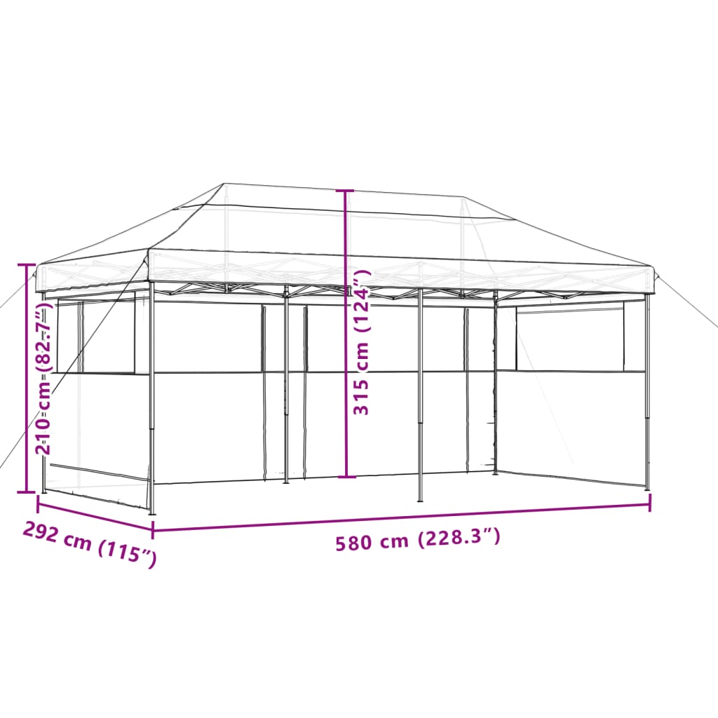 Tenda p/ festas pop-up dobrável com 3 paredes laterais preto - Image 8