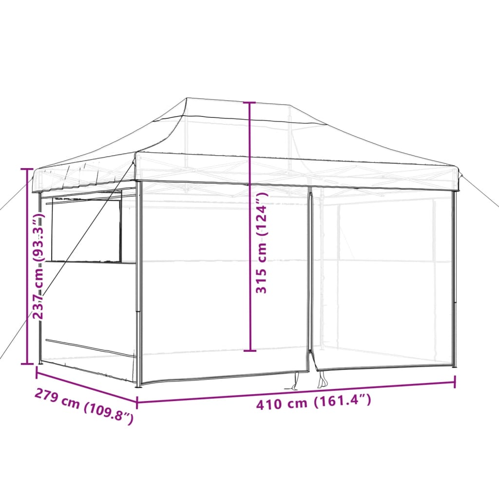 Tenda p/ festas pop-up dobrável com 4 paredes laterais preto - Image 9
