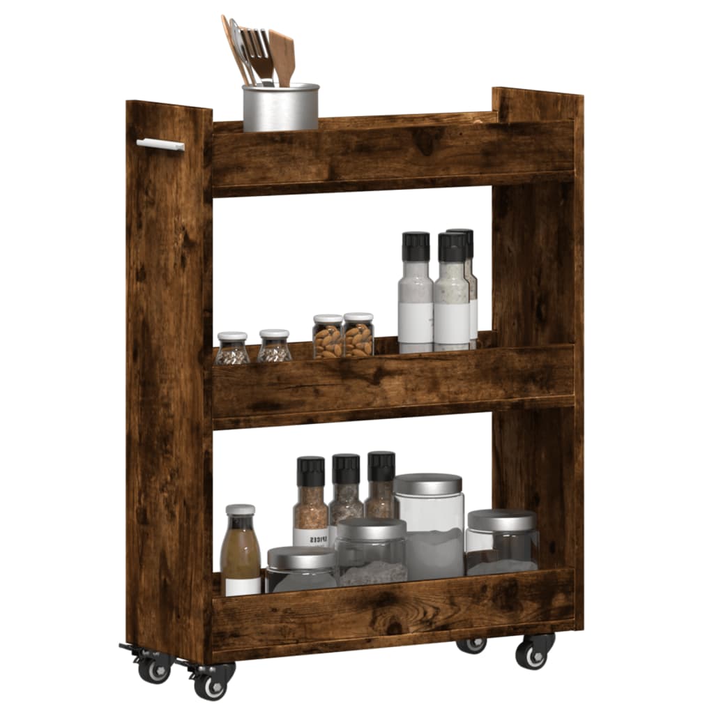 Armário c/ rodas 60x22x79 cm derivados madeira carvalho fumado - Image 3