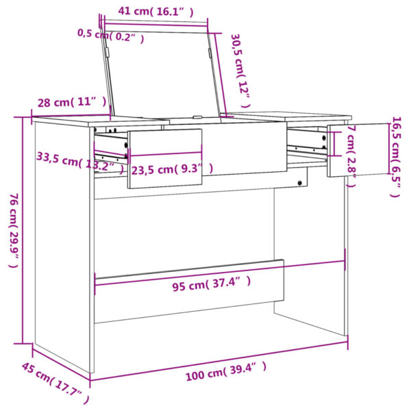 Toucador com espelho 100x45x76 cm branco - Image 9