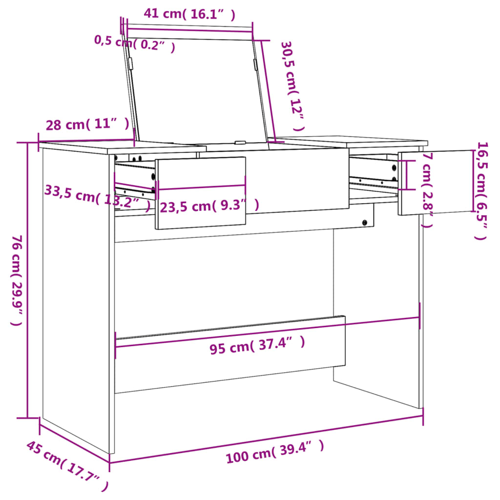 Toucador com espelho 100x45x76 cm cinzento cimento - Image 9