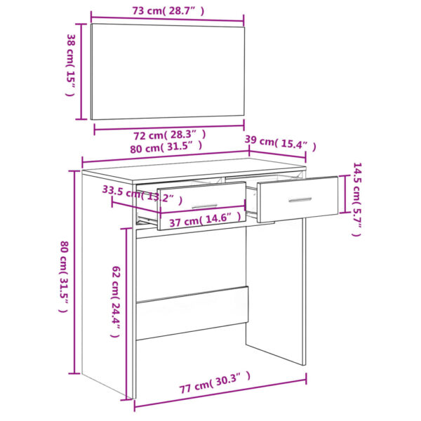 Toucador com espelho 80x39x80 cm cinzento cimento - Image 9