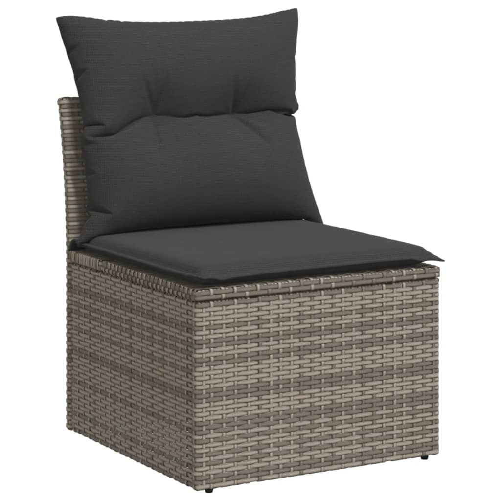 7 pcs conjunto sofás p/ jardim c/ almofadões vime PE cinzento - Image 2