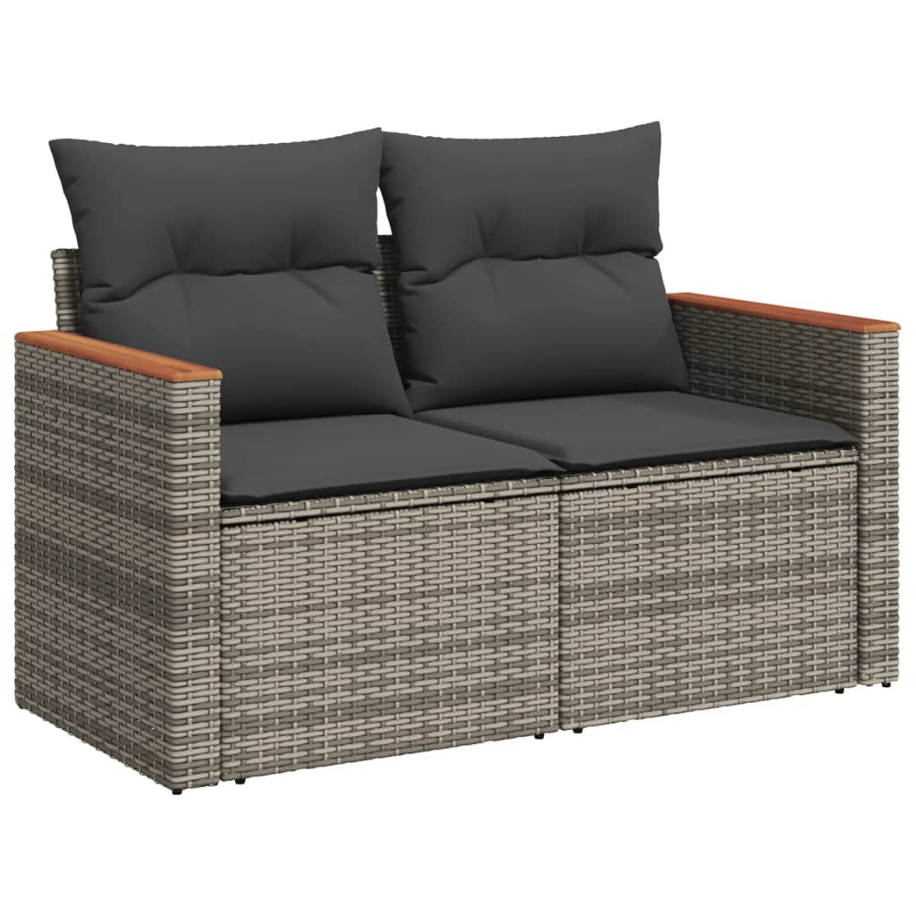 7 pcs conjunto sofás p/ jardim c/ almofadões vime PE cinzento - Image 3