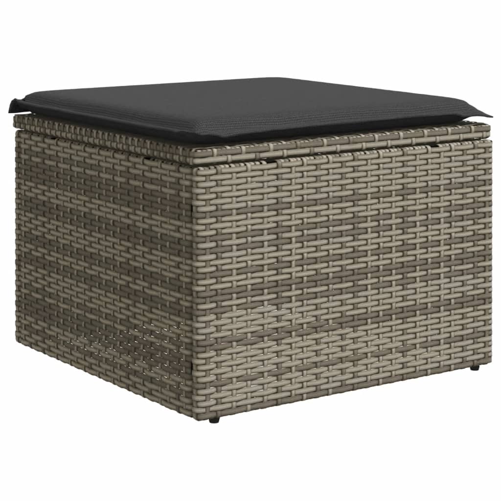 7 pcs conjunto sofás p/ jardim c/ almofadões vime PE cinzento - Image 4