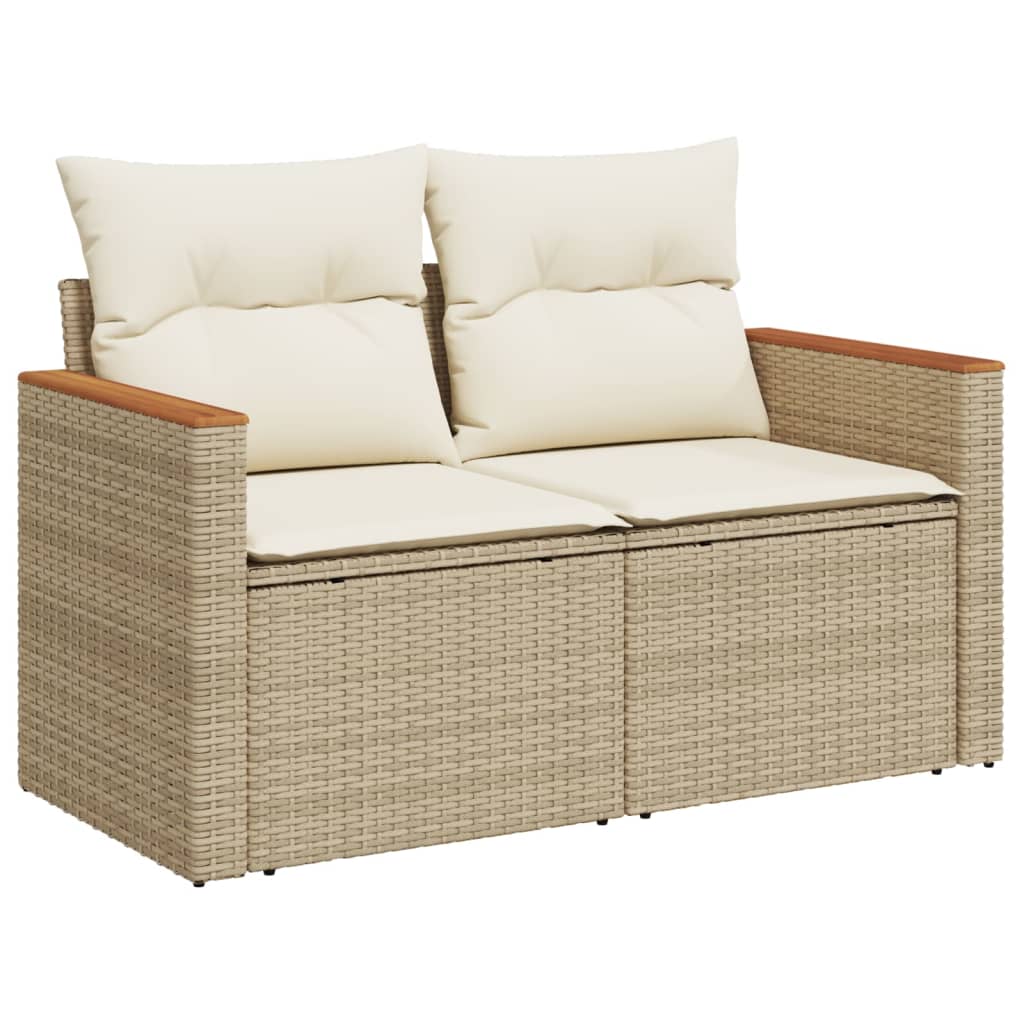 11 pcs conjunto sofás de jardim c/ almofadões vime PE bege - Image 4
