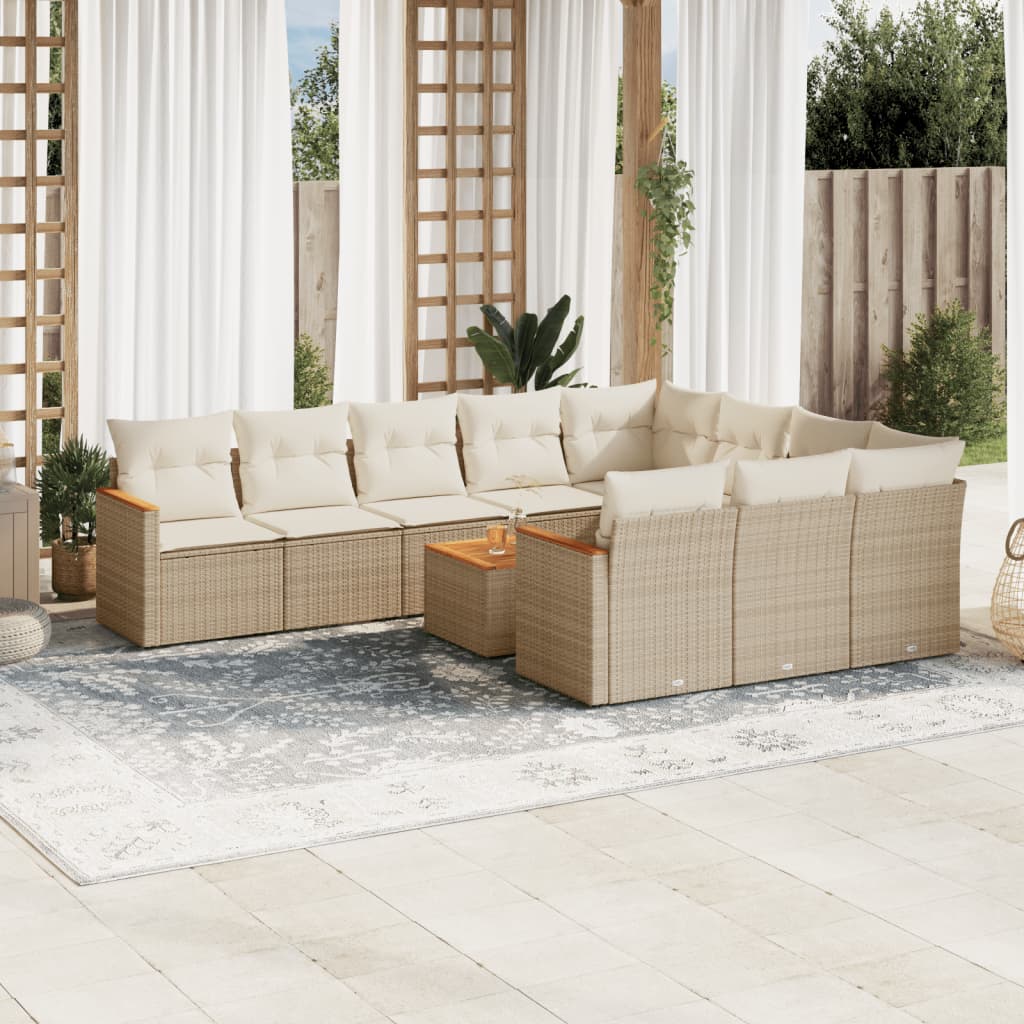 11 pcs conjunto sofás de jardim c/ almofadões vime PE bege