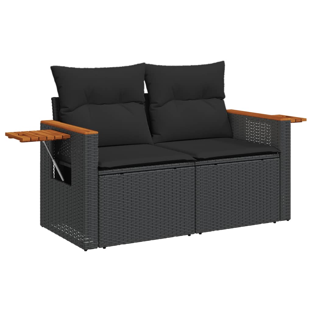 5 pcs conjunto sofás de jardim com almofadões vime PE preto - Image 3
