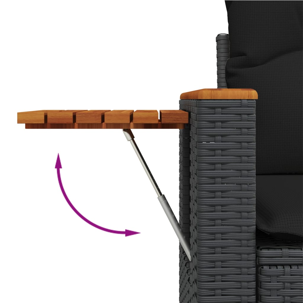 5 pcs conjunto sofás de jardim com almofadões vime PE preto - Image 6