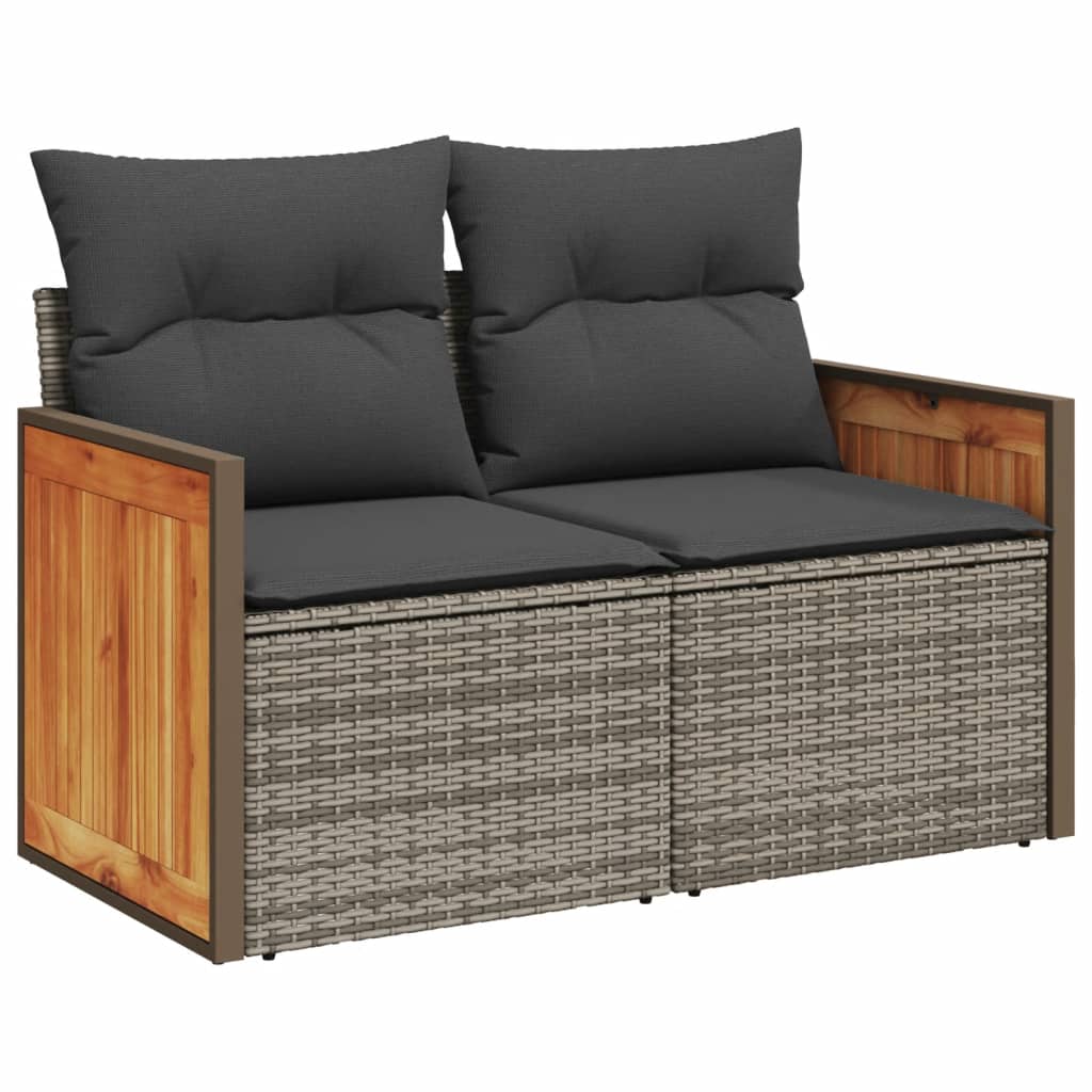 5 pcs conjunto sofás de jardim c/ almofadões vime PE cinzento - Image 2