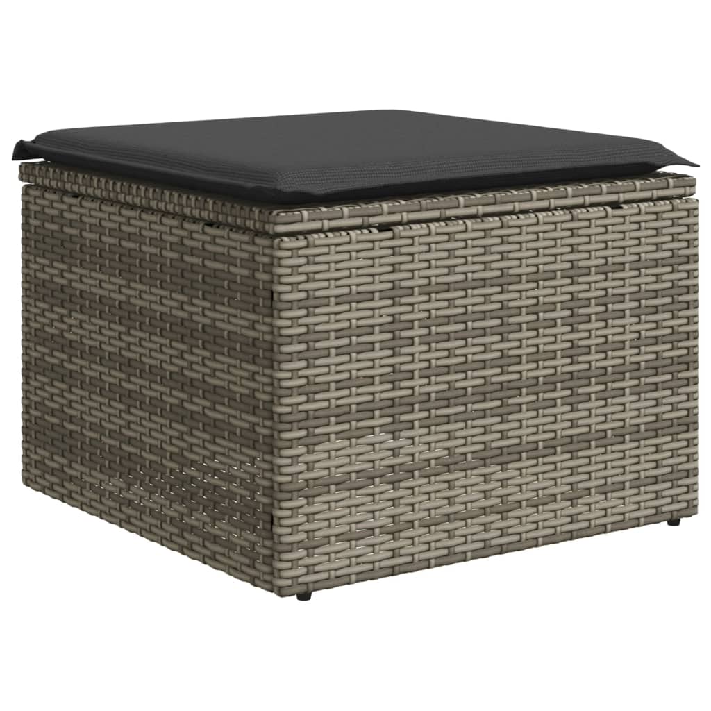 5 pcs conjunto sofás de jardim c/ almofadões vime PE cinzento - Image 4