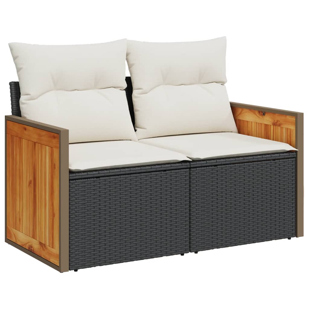 5 pcs conjunto sofás de jardim com almofadões vime PE preto - Image 2