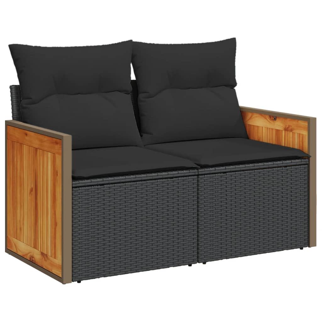 6 pcs conjunto sofás de jardim c/ almofadões vime PE preto - Image 2