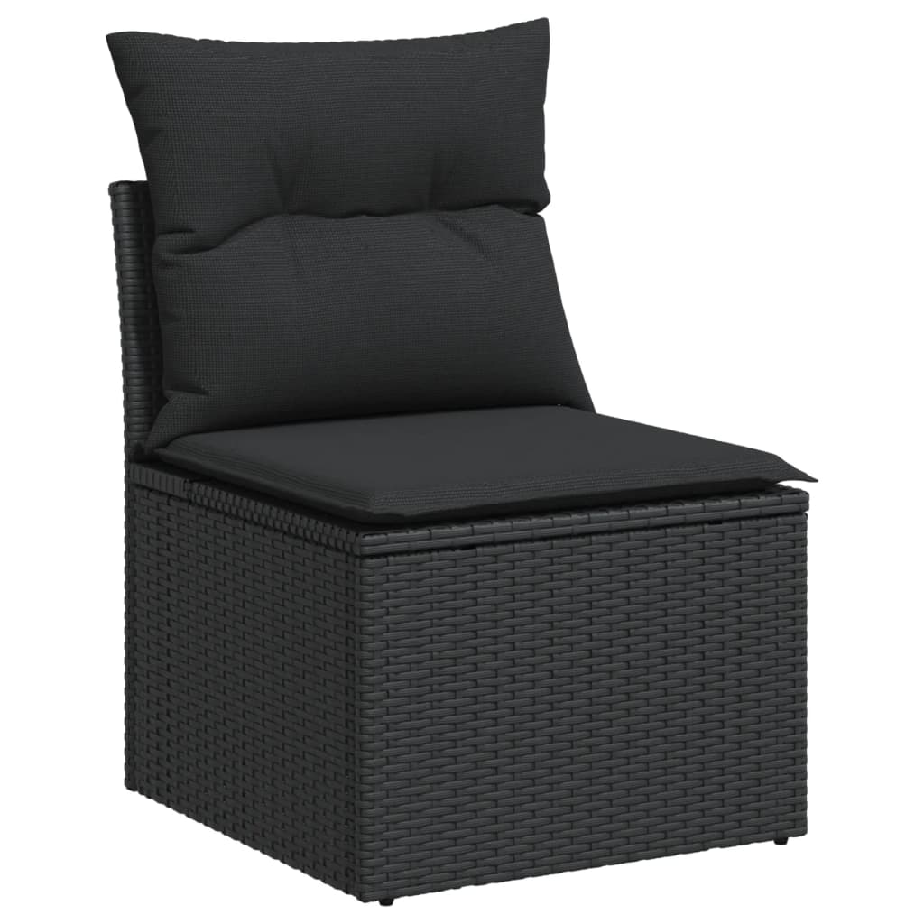 6 pcs conjunto sofás de jardim c/ almofadões vime PE preto - Image 4