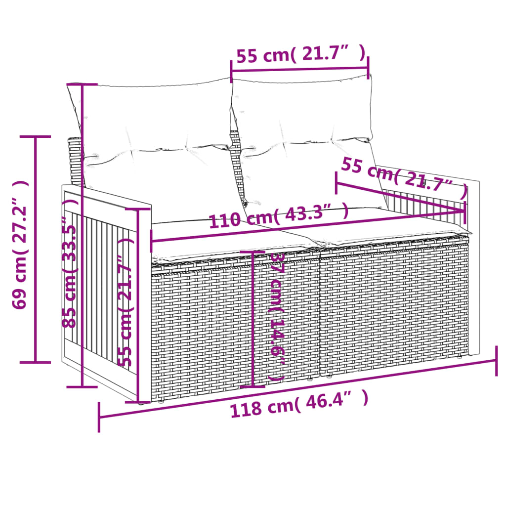 13 pcs conjunto de sofás p/ jardim com almofadões vime PE bege - Image 8