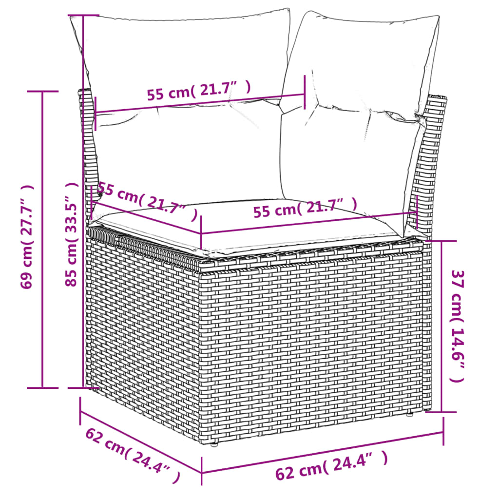 13 pcs conjunto de sofás p/ jardim com almofadões vime PE bege - Image 9