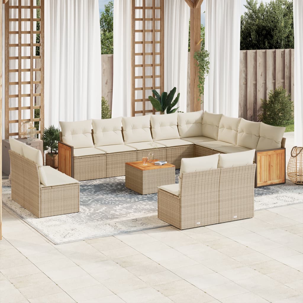 13 pcs conjunto de sofás p/ jardim com almofadões vime PE bege
