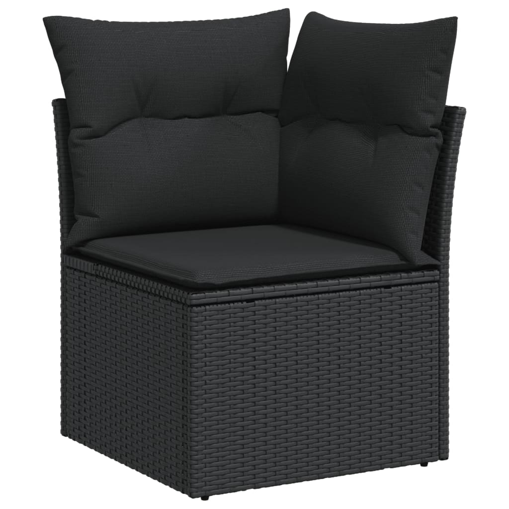 12 pcs conjunto de sofás de jardim c/ almofadões vime PE preto - Image 3