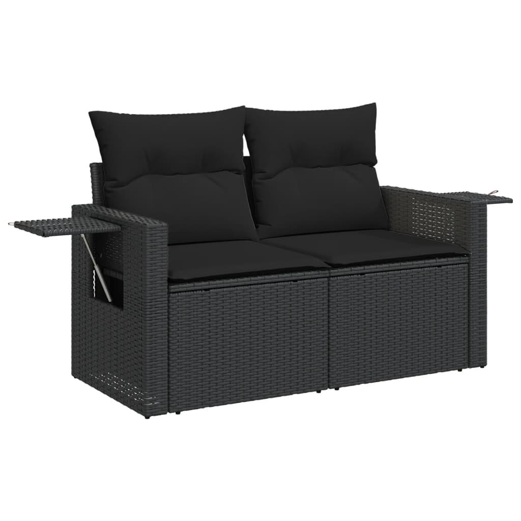 12 pcs conjunto de sofás de jardim c/ almofadões vime PE preto - Image 4