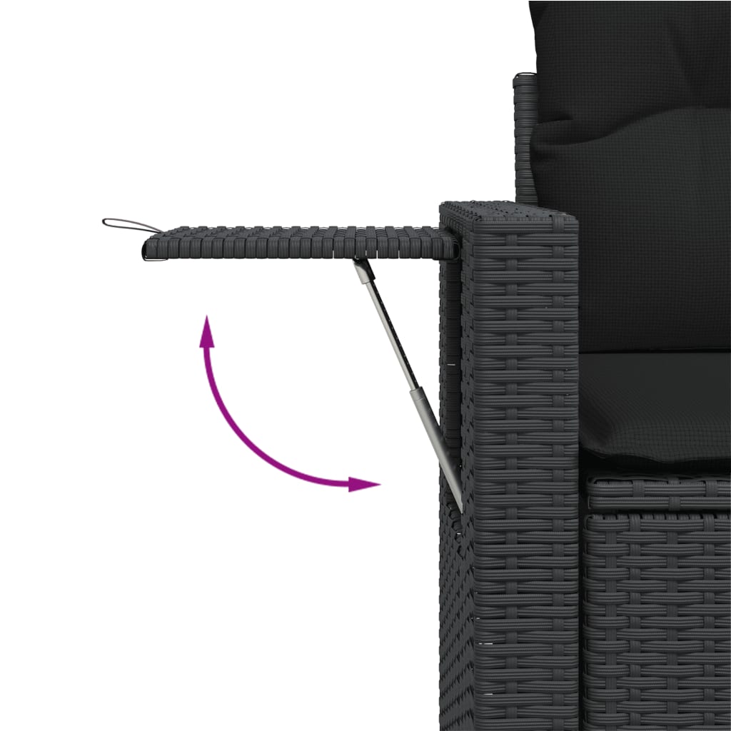 12 pcs conjunto de sofás de jardim c/ almofadões vime PE preto - Image 7