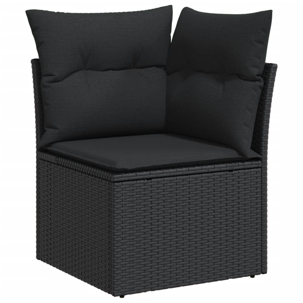 11 pcs conjunto sofás de jardim c/ almofadões vime PE preto - Image 3