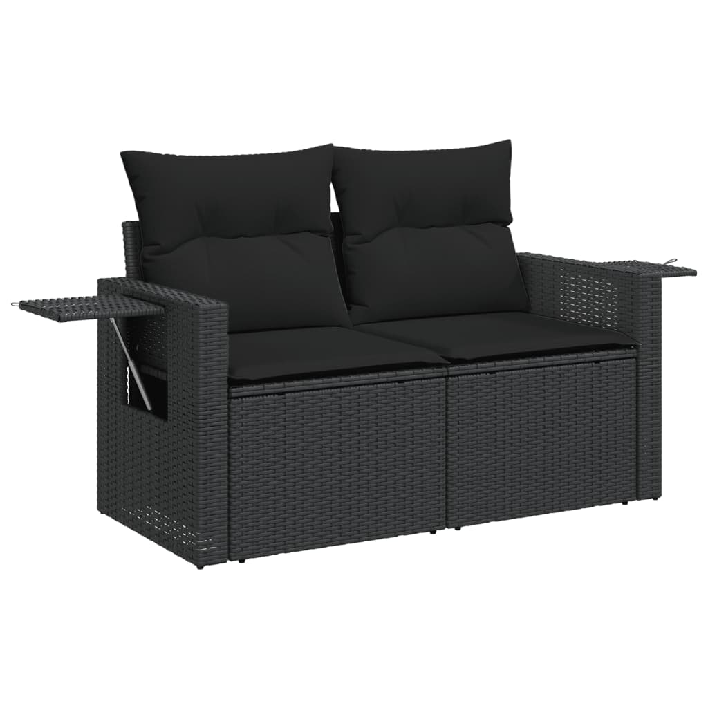 8 pcs conjunto sofás de jardim com almofadões vime PE preto - Image 3