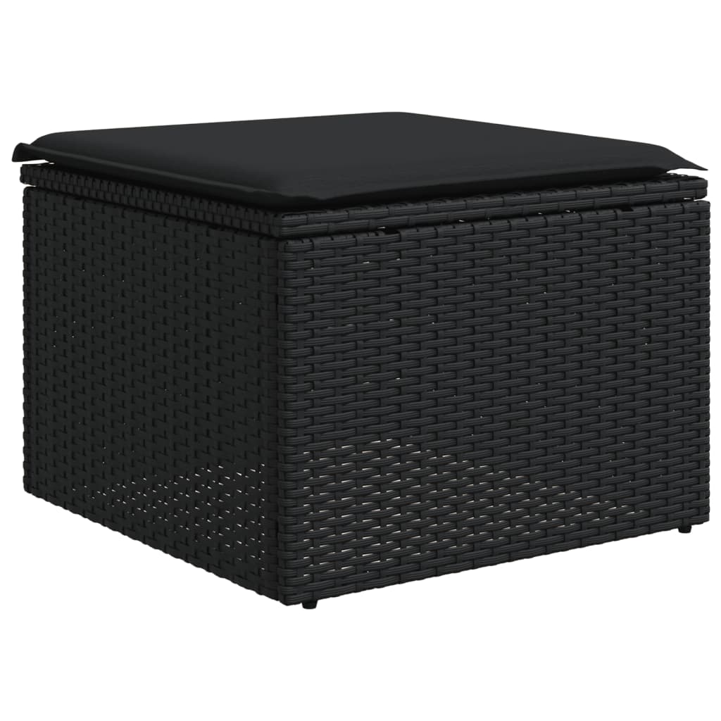 10 pcs conjunto sofás de jardim c/ almofadões vime PE preto - Image 4