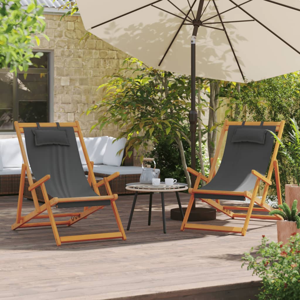 Cadeiras de praia dobráveis 2 pcs tecido cinzento