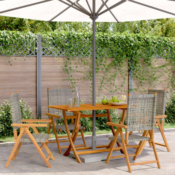 Cadeiras jardim reclináveis 4 pcs vime PE/madeira maciça cinza