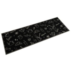 Tapete de cozinha lavável 60x180 cm veludo padrão morning preto