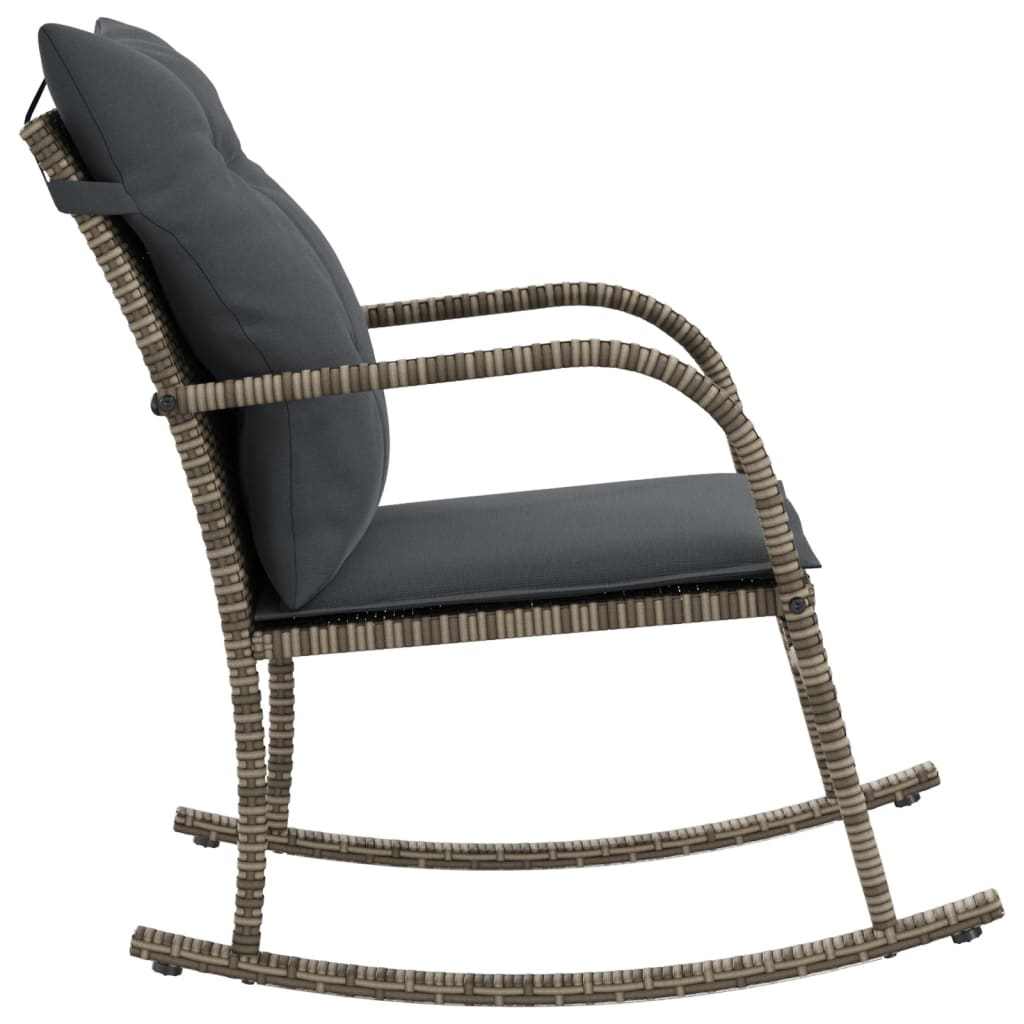 Cadeira de baloiço para jardim com almofadões vime PE cinzento - Image 4