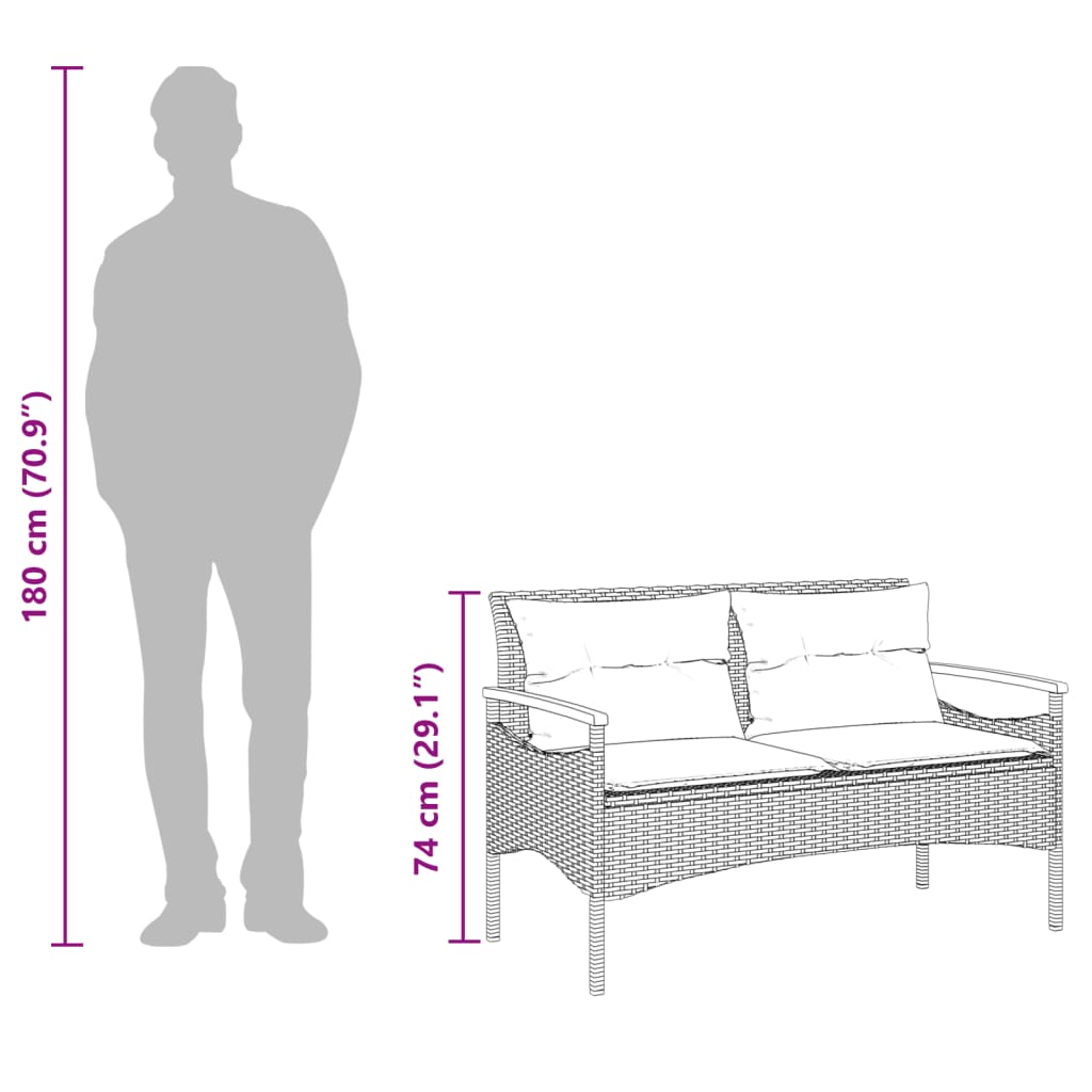 Banco de jardim c/ almofadões 116x62,5x74 cm vime PE bege - Image 9