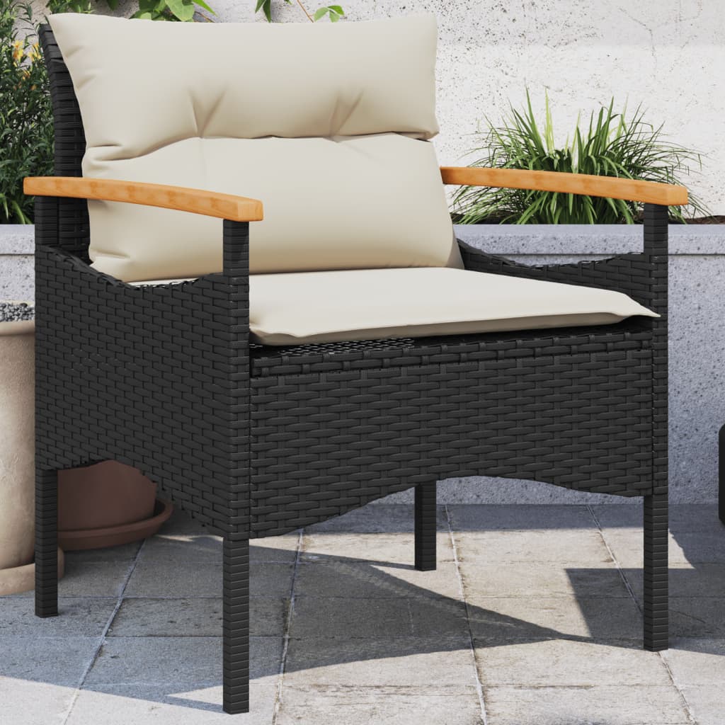3 pcs conjunto sofás de jardim com almofadões vime PE preto - Image 3