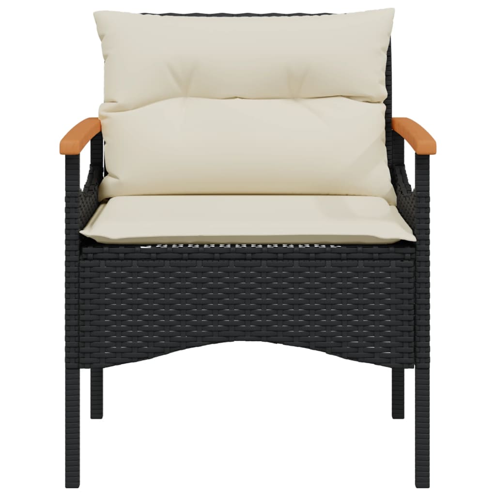 3 pcs conjunto sofás de jardim com almofadões vime PE preto - Image 4