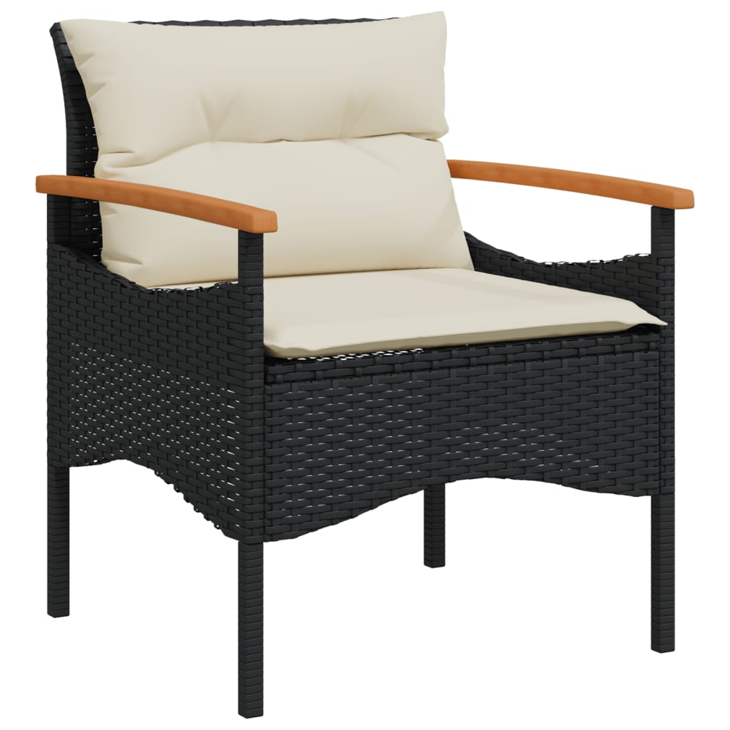 3 pcs conjunto sofás de jardim com almofadões vime PE preto - Image 5
