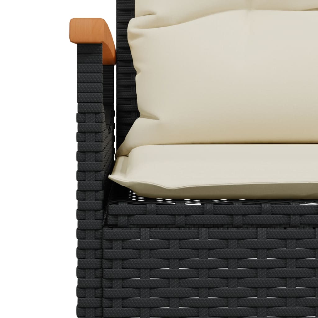 3 pcs conjunto sofás de jardim com almofadões vime PE preto - Image 9