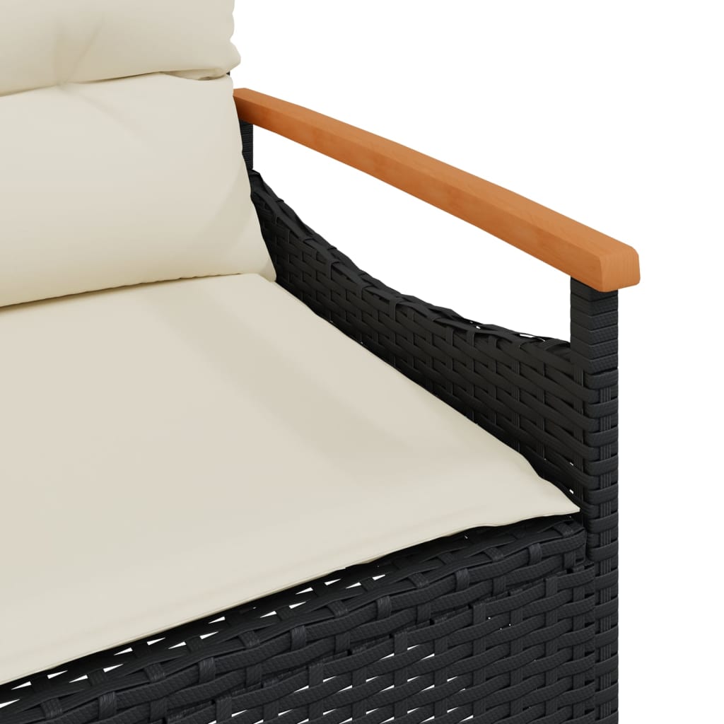 3 pcs conjunto sofás de jardim com almofadões vime PE preto - Image 10