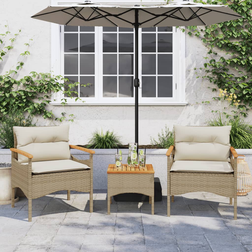 3 pcs conjunto de sofás p/ jardim com almofadões vime PE bege - Image 2