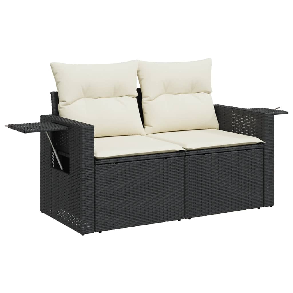 5 pcs conjunto sofás de jardim com almofadões vime PE preto - Image 4